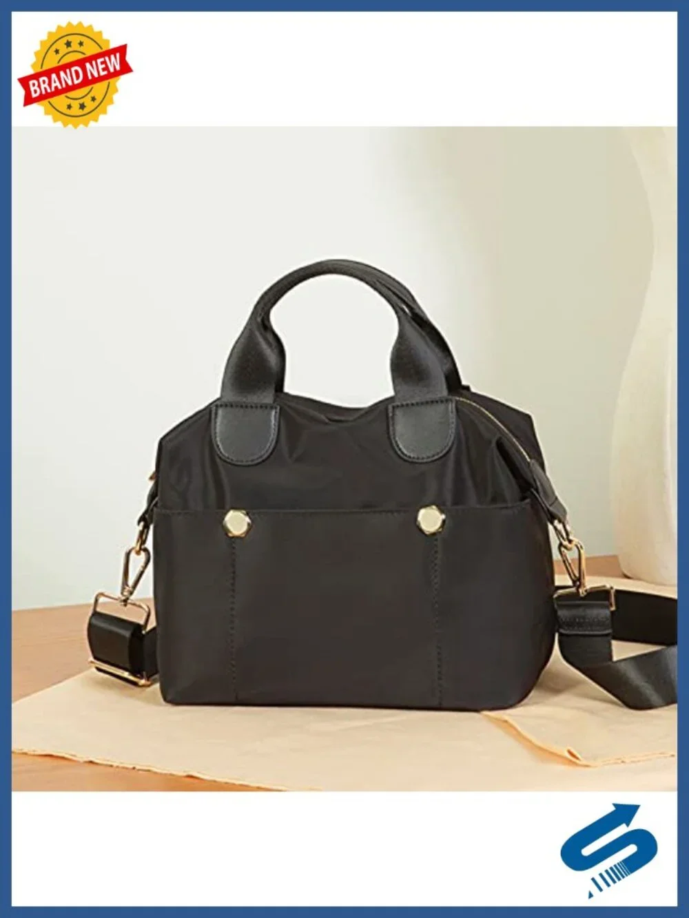 Multifunctional Nylon Crossbody Bag with Two Straps, Messenger Shoulder Handbag